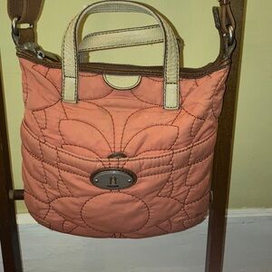 Fossil pink/:peach Quilted Shoulder crossbody purse